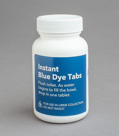 Blue dye tablets for drug testing